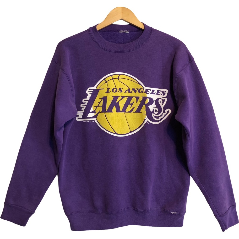 Vintage 90's Los Angeles Lakers Logo 7 Purple Gold NBA Basketball Sweatshirt L